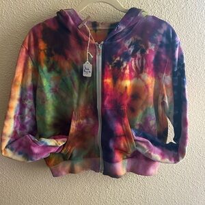 Hand dyed PETITE Large cropped hoodie with butterfly print
